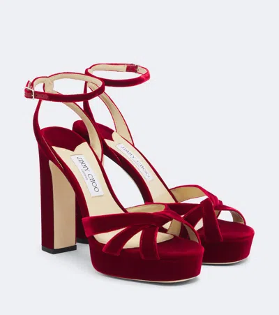 Jimmy Choo Kove Velvet Platform Sandals In Red