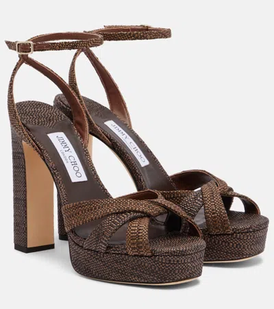 Jimmy Choo 120mm Kove Raffia Platform Sandals In Brown