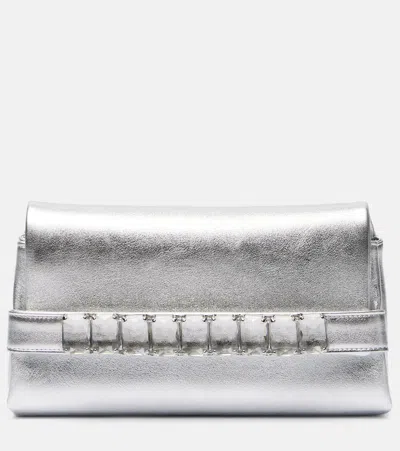 Jimmy Choo Kya Metallic Leather Clutch In Silver