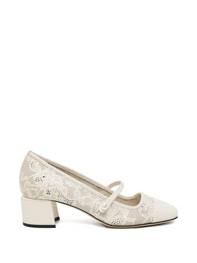 Jimmy Choo Lace Ballerina Pumps In White