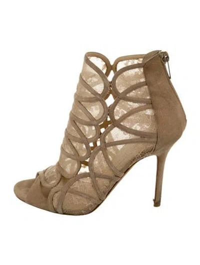 Pre-owned Jimmy Choo Lace Cutout Accent Gladiator Sandals In Neutral