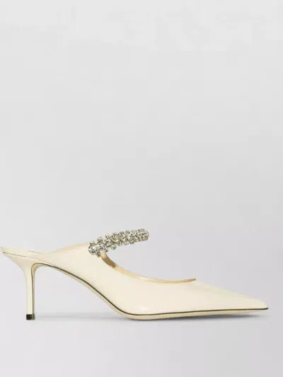 Jimmy Choo Lace Mules Crystal Detail Open Back Stilettos In White