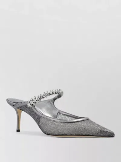 Jimmy Choo Lace Mules Pointed Toe Stiletto Heel Strap In Gray