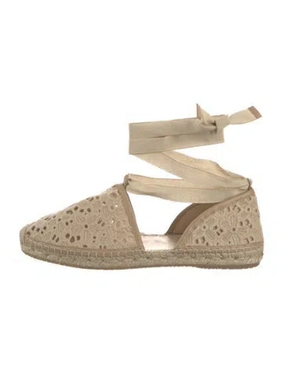 Pre-owned Jimmy Choo Lace Pattern Grosgrain Trim Espadrilles In Neutrals