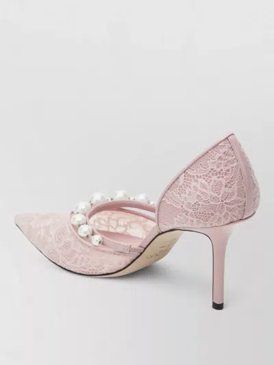 Jimmy Choo Lace Pearl Pumps Pointed Toe Stiletto Heel In Pink