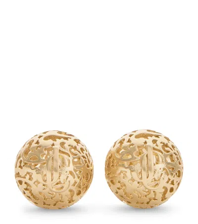 Jimmy Choo Lace Sphere Logo Stud Earrings In Gold