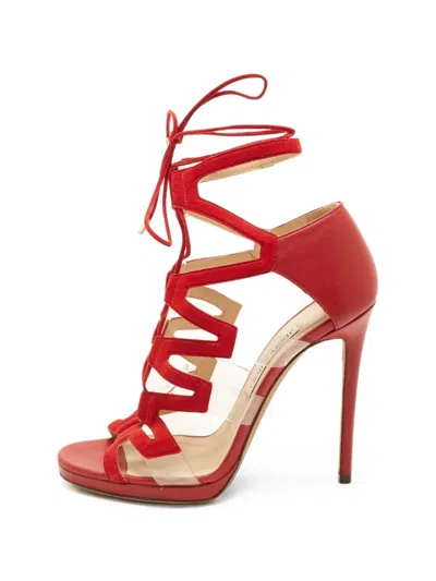 Pre-owned Jimmy Choo Lace-up Ankle-strap Sandals In Red