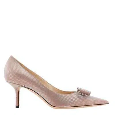Pre-owned Jimmy Choo Ladies Ballet Pink Love/bow 65 Mm Glitter Kitten Heel Pumps, Brand