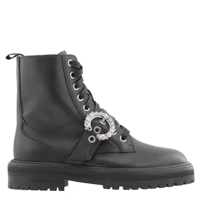 Jimmy Choo Ladies Cora Black Leather Crystal Combat Boots