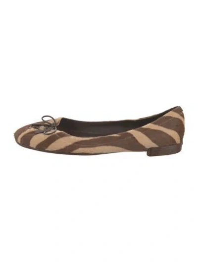 Pre-owned Jimmy Choo Lamb Fur Animal Print Ballet Flats In Brown