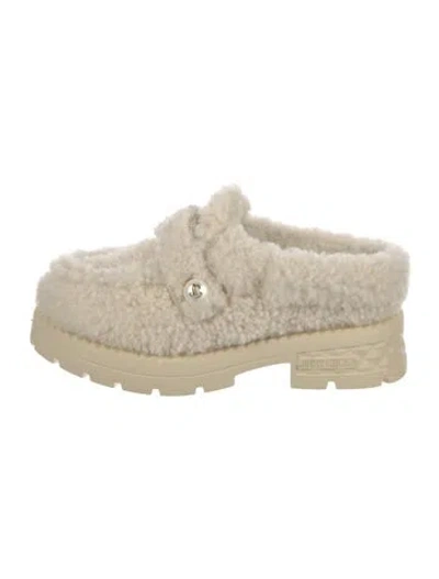 Pre-owned Jimmy Choo Lamb Fur Beaded Accents Mules In Neutral