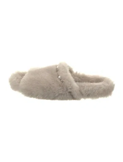 Pre-owned Jimmy Choo Lamb Fur Crystal Embellishments Slides In Neutral