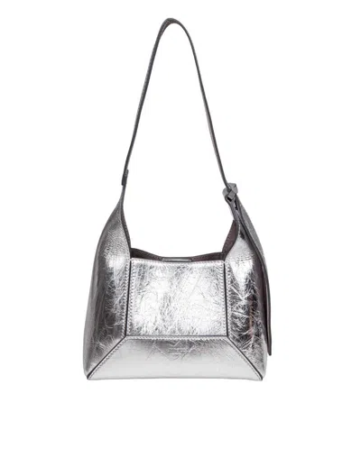 Jimmy Choo Laminated Leather Bag Finished With Stitched Panels In Silver/antique