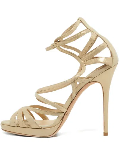Pre-owned Jimmy Choo Laminated Suede Straps Sandals In Neutral