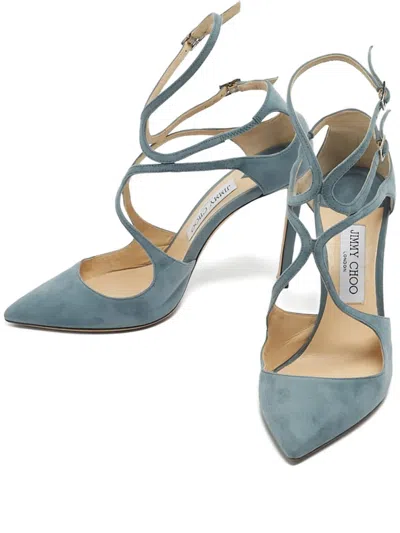 Pre-owned Jimmy Choo Lancer Crossover-straps Pumps In Blue