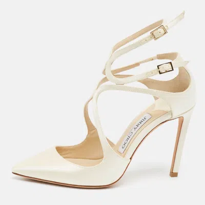 Pre-owned Jimmy Choo Lancer Size 35.5 Cream Satin Pumps In White