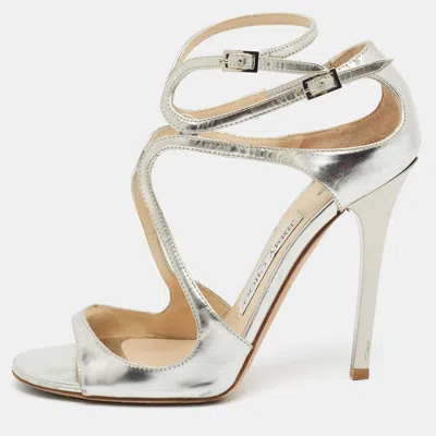 Pre-owned Jimmy Choo Lancer Size 36.5 Silver Leather Ankle Strap Sandals