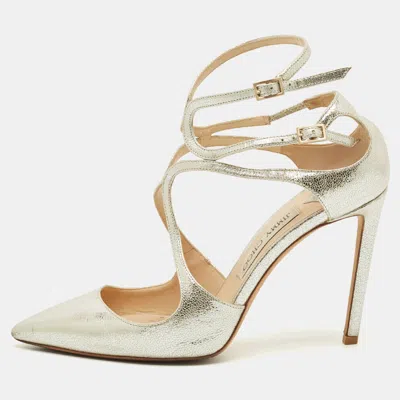 Pre-owned Jimmy Choo Lancer Size 38 Silver Leather Ankle Strap Pumps
