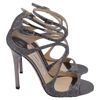 Jimmy Choo Lang Anthracite Lamé Sandals In Silver Glitter In Multi