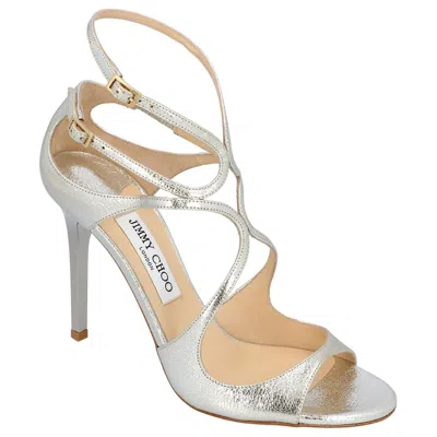 Pre-owned Jimmy Choo Lang Champagne Glitter Leather Mirrored Heel Sandal - Eu 41 / Us 11 In White