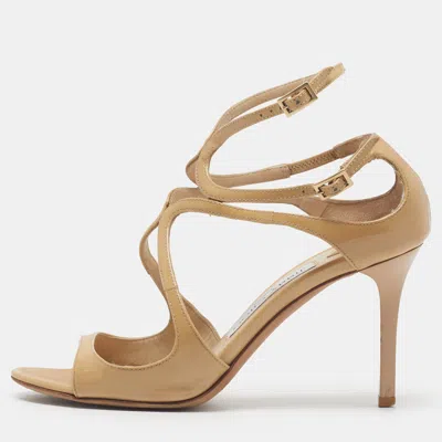 Pre-owned Jimmy Choo Lang Size 35 Beige Patent Leather Ankle Strap Sandals