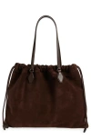 Jimmy Choo Large Drawstring Leather Tote In Brown