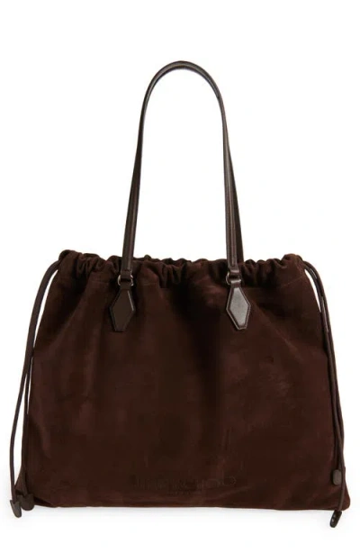 Jimmy Choo Large Drawstring Leather Tote In Brown