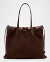 Jimmy Choo Large Suede Drawstring Tote Bag In Brown