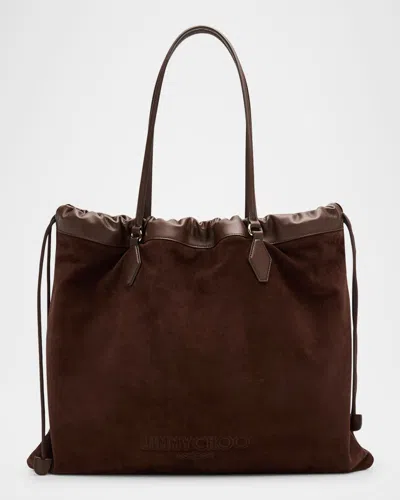 JIMMY CHOO LARGE SUEDE DRAWSTRING TOTE BAG