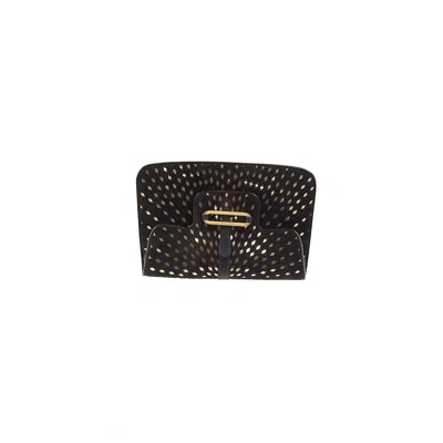Jimmy Choo Laser Cut Detail Flap Clutch Bag In Brown Suede