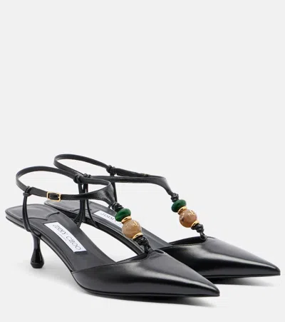 Jimmy Choo Lauri Embellished Leather Slingback Pumps In Black