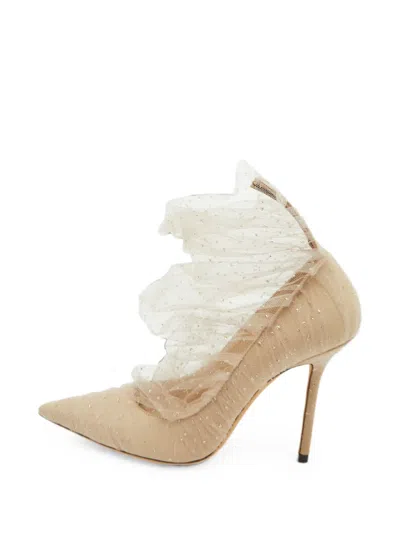 Pre-owned Jimmy Choo Lavish Glittered Mesh Pumps In Neutral