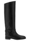 Jimmy Choo Knee-high Strap Detail Round Toe Boots In Black
