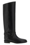 Jimmy Choo Knee-high Strap Detail Round Toe Boots In Black