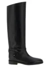 Jimmy Choo Knee-high Strap Detail Round Toe Boots In Black