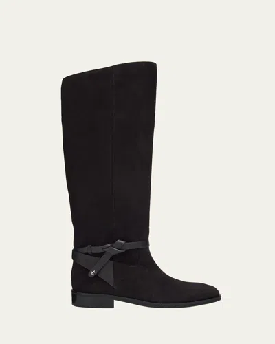 Jimmy Choo Lawton Flat Suede Knee-high Boots In Black