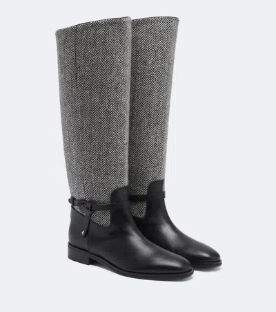 Jimmy Choo Lawton Herringbone And Leather Knee-high Boots In Gray