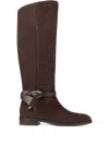 Jimmy Choo Lawton Leather-trimmed Suede Knee Boots In Brown