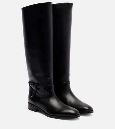 Jimmy Choo Black Calf Leather And Soft Vachetta Knee High Boots