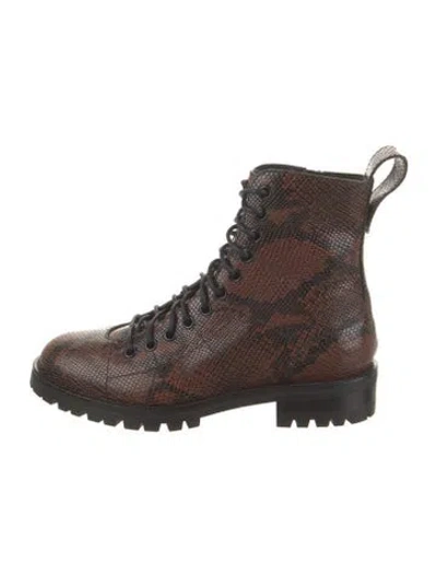 Pre-owned Jimmy Choo Leather Animal Print Combat Boots In Brown