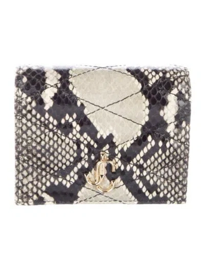 Pre-owned Jimmy Choo Leather Animal Print Compact Wallet In Black