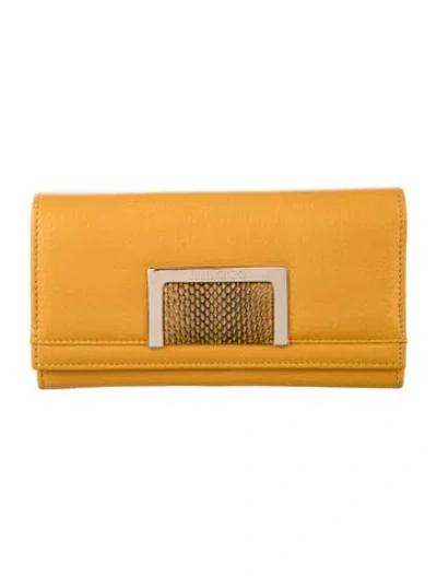 Pre-owned Jimmy Choo Leather Animal Print Continental Wallet In Yellow