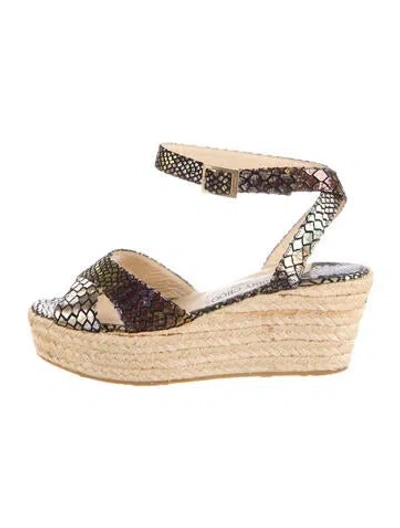 Pre-owned Jimmy Choo Leather Animal Print Espadrilles In Black