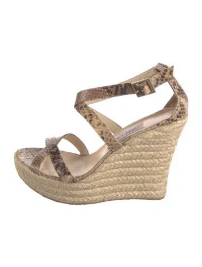 Pre-owned Jimmy Choo Leather Animal Print Espadrilles In Brown
