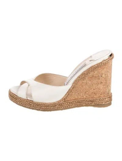 Pre-owned Jimmy Choo Leather Animal Print Espadrilles In White
