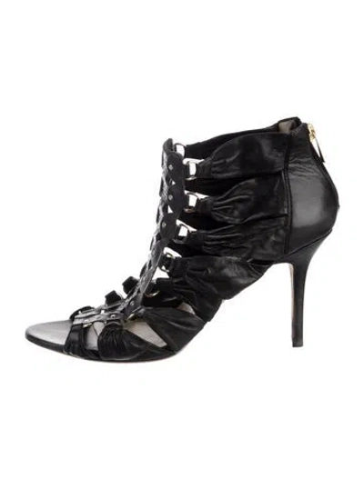 Pre-owned Jimmy Choo Leather Animal Print Gladiator Sandals In Black