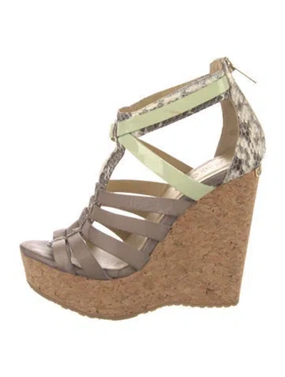 Pre-owned Jimmy Choo Leather Animal Print Gladiator Sandals In Neutral
