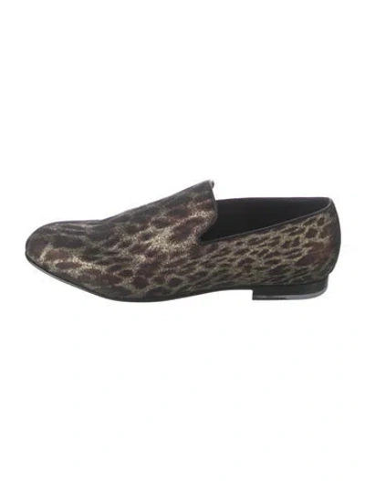 Pre-owned Jimmy Choo Leather Animal Print Loafers In Gold