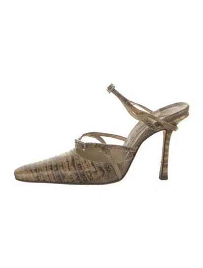 Pre-owned Jimmy Choo Leather Animal Print Mules In Brown