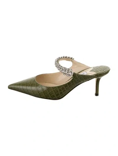 Pre-owned Jimmy Choo Leather Animal Print Mules In Green